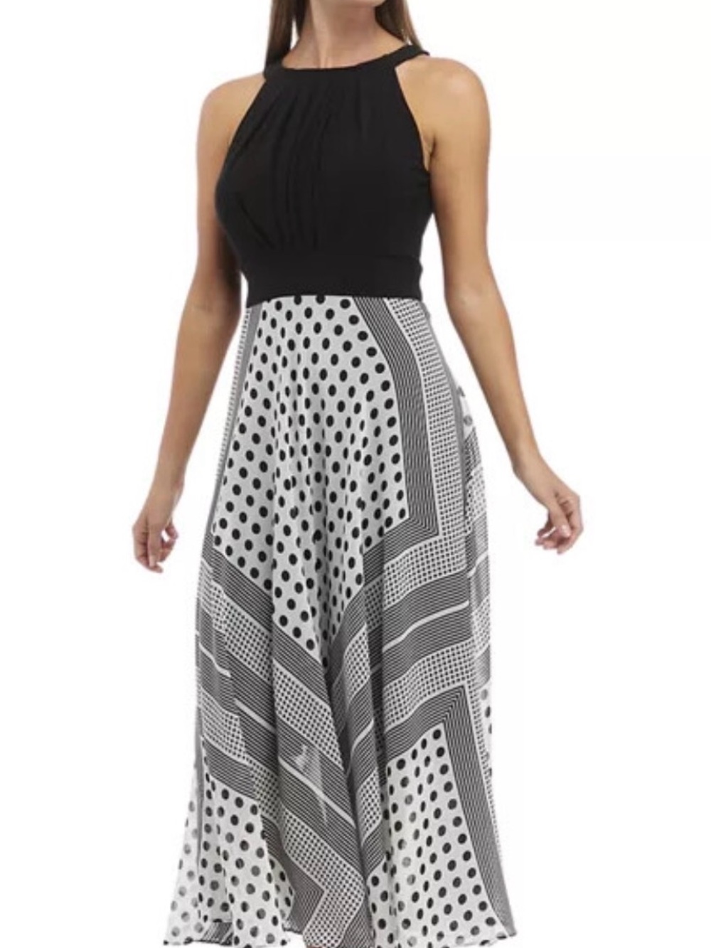 Sandra Darren Black Bodice Black & White Patterned Maxi Dress